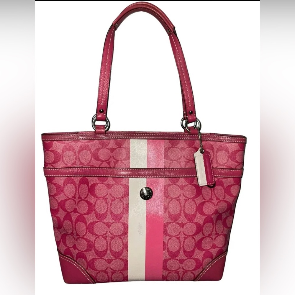 COACH Pink Leather Canvas Large Purse Bag J0973-F14477 With Straps, Emblem